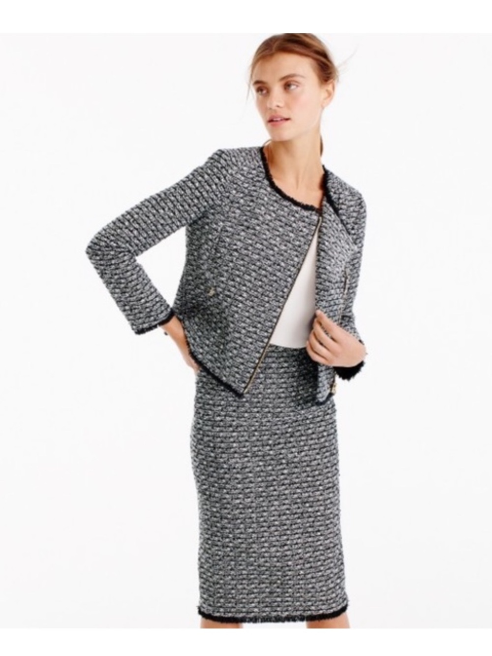 J. Crew Black & White Tweed Zip Jacket